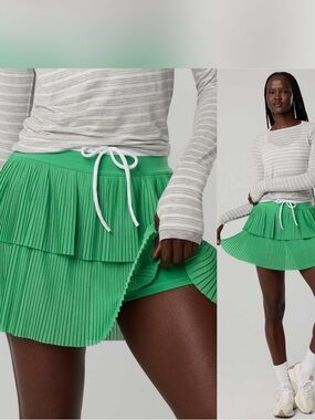 aerie $65 NWTBright Green Pleated Tiered Drawstring Mini Skirt